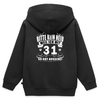 T Shirt 31 Geburtstag - 31 Jahre Bitte kein neid - Kinder Premium Organic Zip Hoodie - Schwarz - Hinten - AI Model Kid Male (0cm)