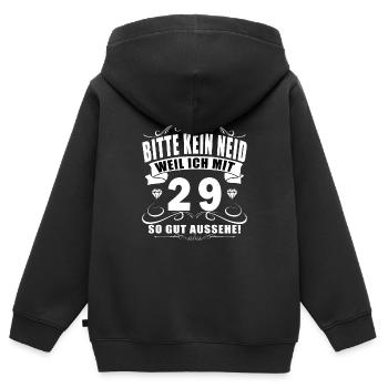 T Shirt 29 Geburtstag - 29 Jahre Bitte kein neid - Kinder Premium Organic Zip Hoodie - Schwarz - Hinten - AI Model Kid Male (0cm)