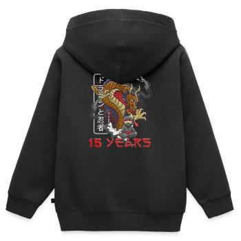 15 ans Anniversaire Garçon Fille Ninja - Sweat Premium à capuche zippé enfant bio - noir - Dos - AI Model Kid Male (0cm)