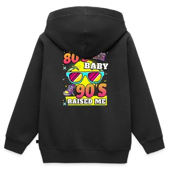 80 ' s bébé 90 ' s m’a élevé - 80 ' s kid 90 's kid - Sweat Premium à capuche zippé enfant bio - noir - Dos - AI Model Kid Male (0cm)