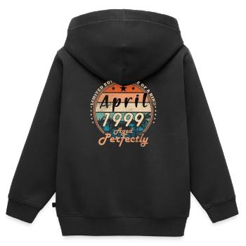 Avril 1999 Cadeau d’anniversaire d’avril 1999 - Sweat Premium à capuche zippé enfant bio - noir - Dos - AI Model Kid Male (0cm)