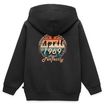 Avril 1969 Anniversaire Avril 1969 Avril - Sweat Premium à capuche zippé enfant bio - noir - Dos - AI Model Kid Male (0cm)