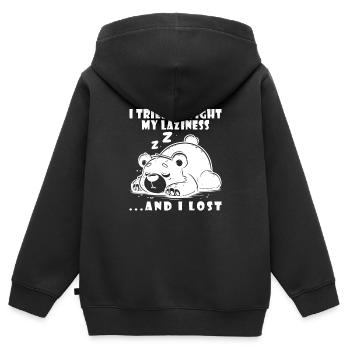 Ours Matin Grognon Paresse Froid Paresseux Sommeil Paresseux - Sweat Premium à capuche zippé enfant bio - noir - Dos - AI Model Kid Male (0cm)