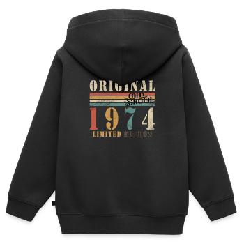 Old School 1974 - Né en 1974 - Sweat Premium à capuche zippé enfant bio - noir - Dos - AI Model Kid Male (0cm)