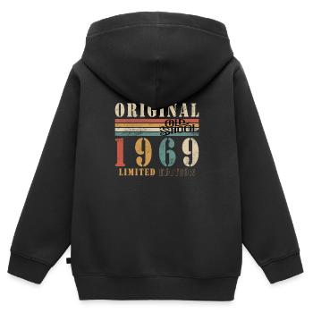 Old School 1969 - Né en 1969 - Sweat Premium à capuche zippé enfant bio - noir - Dos - AI Model Kid Male (0cm)