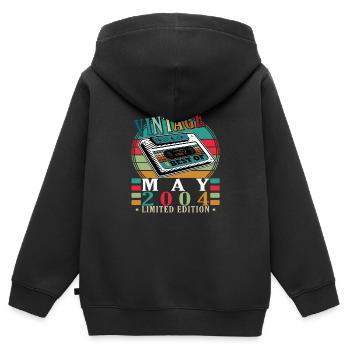 Mai 2004 Anniversaire Mai 2004 Cadeau Mai 2004 Mai - Sweat Premium à capuche zippé enfant bio - noir - Dos - AI Model Kid Male (0cm)
