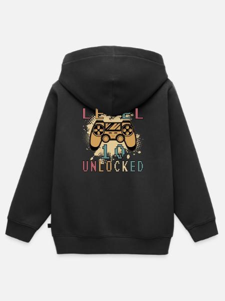Level 10 Unlocked Zocker 10 Geburtstag Geschenk - Premium børne zip-hættetrøje økologisk - sort