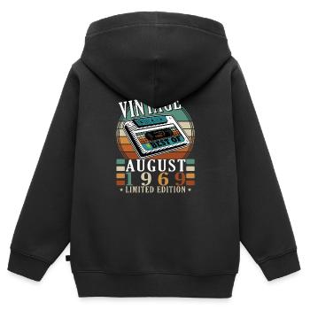 Août 1969 Août Anniversaire 1969 Août - Sweat Premium à capuche zippé enfant bio - noir - Dos - AI Model Kid Male (0cm)