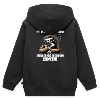 Faultier nicht dumm - Pech beim Denken - Kinder Premium Organic Zip Hoodie - Schwarz - Hinten - AI Model Kid Male (0cm)