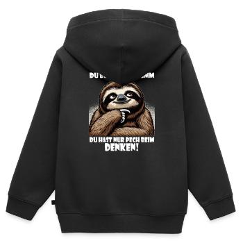 Faultier nicht dumm - Pech beim Denken - Kinder Premium Organic Zip Hoodie - Schwarz - Hinten - AI Model Kid Male (0cm)