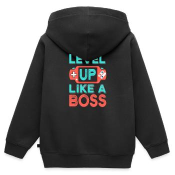 Level Up - Kids Premium Organic Zip-up Hoodie - black - Back - AI Model Kid Male (0cm)
