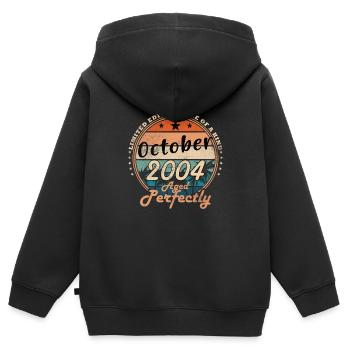 Anniversaire Octobre 2004 Original | Octobre 2004 - Sweat Premium à capuche zippé enfant bio - noir - Dos - AI Model Kid Male (0cm)