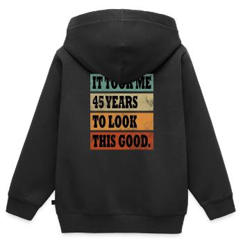 45 ans d’anniversaire Idée cadeau Homme Femme Divers - Sweat Premium à capuche zippé enfant bio - noir - Dos - AI Model Kid Male (0cm)