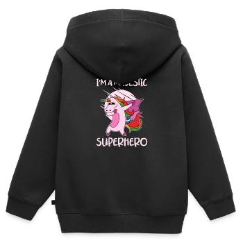 Licorne Super-héros Licornes Licorne Bébé licorne - Sweat Premium à capuche zippé enfant bio - noir - Dos - AI Model Kid Male (0cm)