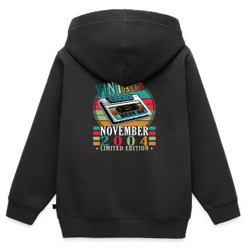 2004 Novembre 2004 Anniversaire Novembre 2004 - Sweat Premium à capuche zippé enfant bio - noir - Dos - AI Model Kid Male (0cm)