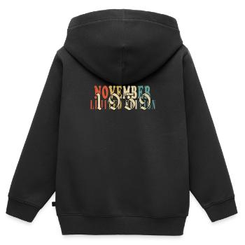 1959 Novembre 1959 Jubilé Novembre 1959 - Sweat Premium à capuche zippé enfant bio - noir - Dos - AI Model Kid Male (0cm)