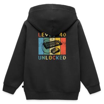 Niveau 40 débloqué - 40 ans Anniversaire du joueur - Sweat Premium à capuche zippé enfant bio - noir - Dos - AI Model Kid Male (0cm)