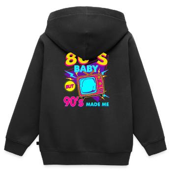 Enfant des années 80 dans les années 80 Né à plus de 30 ans - Sweat Premium à capuche zippé enfant bio - noir - Dos - AI Model Kid Male (0cm)