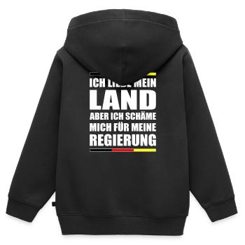 Ich Liebe Mein Land Aber Ich Schäme Mich Spruch - Kinder Premium Organic Zip Hoodie - Schwarz - Hinten - AI Model Kid Male (0cm)