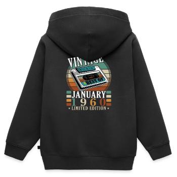 1960 Janvier 1960 Jubilé Janvier 1960 - Sweat Premium à capuche zippé enfant bio - noir - Dos - AI Model Kid Male (0cm)