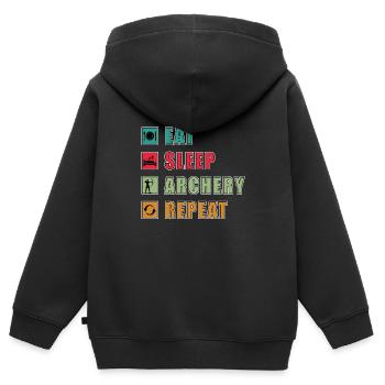 Tir à l’arc Manger dormir Répéter Tir à l’arc - Sweat Premium à capuche zippé enfant bio - noir - Dos - AI Model Kid Male (0cm)