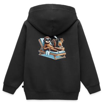Entspanntes Faultier mit Sonnenbrille - Kinder Premium Organic Zip Hoodie - Schwarz - Hinten - AI Model Kid Male (0cm)