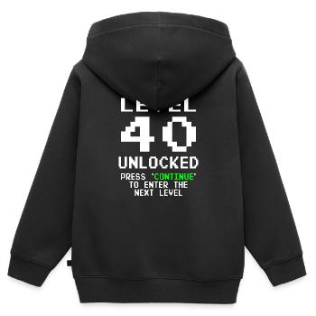 Niveau 40 débloqué - 40 ans Anniversaire du joueur - Sweat Premium à capuche zippé enfant bio - noir - Dos - AI Model Kid Male (0cm)