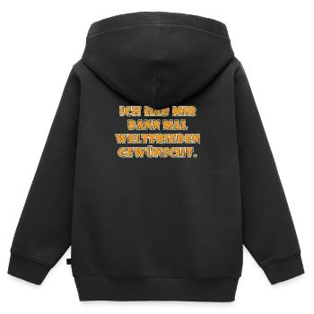 Ich Habe Mir Dann Mal Weltfrieden Gewünscht. - Kinder Premium Organic Zip Hoodie - Schwarz - Hinten - AI Model Kid Male (0cm)