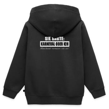 Sie sagte Karneval oder ich, manchmal vermisse ich - Kinder Premium Organic Zip Hoodie - Schwarz - Hinten - AI Model Kid Male (0cm)