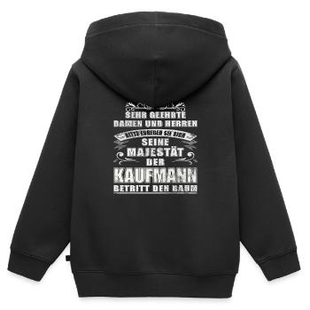 Kaufmann seine Majestät betritt den Raum - Kinder Premium Organic Zip Hoodie - Schwarz - Hinten - AI Model Kid Male (0cm)