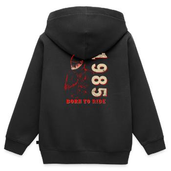 Légende des motards depuis 1985 - Sweat Premium à capuche zippé enfant bio - noir - Dos - AI Model Kid Male (0cm)