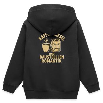Baustelle Kaffee und Diesel - Baustellen Romantik - Kinder Premium Organic Zip Hoodie - Schwarz - Hinten - AI Model Kid Male (0cm)