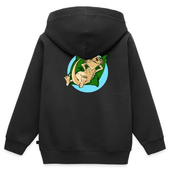 Bartagame cool auf Kissen Reptil Reptilie - Kinder Premium Organic Zip Hoodie - Schwarz - Hinten - AI Model Kid Male (0cm)