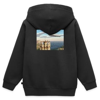 Schottisches Schloss und Zeppelin - Kinder Premium Organic Zip Hoodie - Schwarz - Hinten - AI Model Kid Male (0cm)