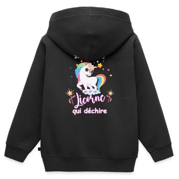 Je suis une licorne qui déchire - Sweat Premium à capuche zippé enfant bio - noir - Dos - AI Model Kid Male (0cm)