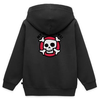 my_dad_rocks_3c - Sweat Premium à capuche zippé enfant bio - noir - Dos - AI Model Kid Male (0cm)
