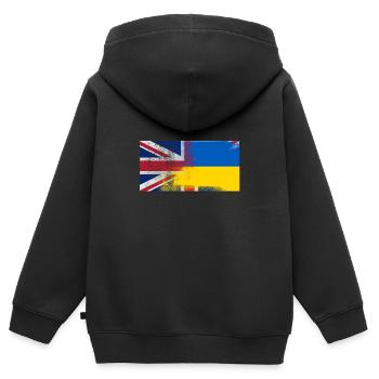 Britische ukrainische Hälfte Ukraine Halb UK Flagge - Kinder Premium Organic Zip Hoodie - Schwarz - Hinten - AI Model Kid Male (0cm)