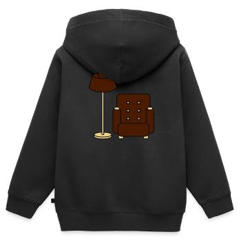 floor_lamp_and_armchair - Kinder Premium Organic Zip Hoodie - Schwarz - Hinten - AI Model Kid Male (0cm)