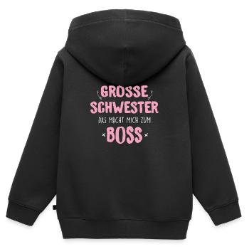 Grosse Schwester Boss - Kinder Premium Organic Zip Hoodie - Schwarz - Hinten - AI Model Kid Male (0cm)