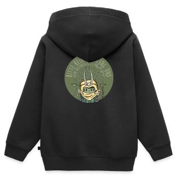 Bitte keine Werbung Sticker Illustration Steinbock - Kinder Premium Organic Zip Hoodie - Schwarz - Hinten - AI Model Kid Male (0cm)