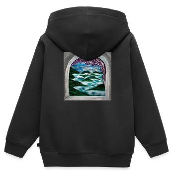 Peinture 'Atlantis' - Sweat Premium à capuche zippé enfant bio - noir - Dos - AI Model Kid Male (0cm)