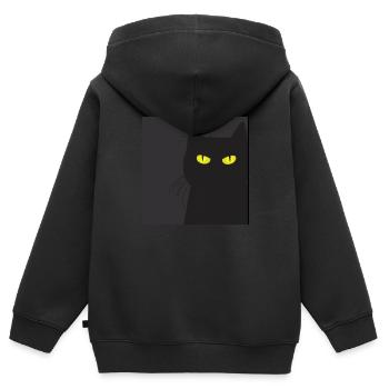 BLACK CAT VOUS REGARDE. Chat qui vous regarde !! - Sweat Premium à capuche zippé enfant bio - noir - Dos - AI Model Kid Male (0cm)