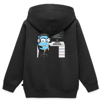 Gopher-Codierung - Kinder Premium Organic Zip Hoodie - Schwarz - Hinten - AI Model Kid Male (0cm)