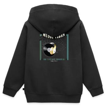 MUSICVIBES-le temps de la belle musique - Sweat Premium à capuche zippé enfant bio - noir - Dos - AI Model Kid Male (0cm)