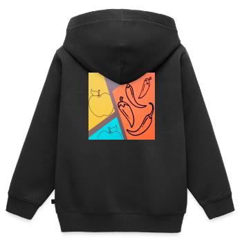 Pomme Pepperoni Chili - Sweat Premium à capuche zippé enfant bio - noir - Dos - AI Model Kid Male (0cm)