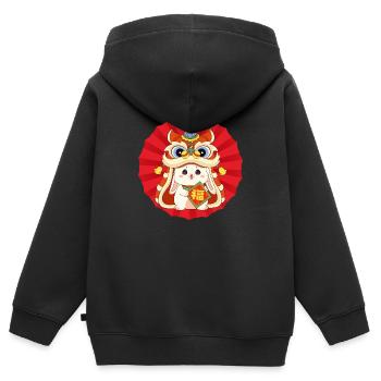 Nouvel an chinois 2023 design - Sweat Premium à capuche zippé enfant bio - noir - Dos - AI Model Kid Male (0cm)
