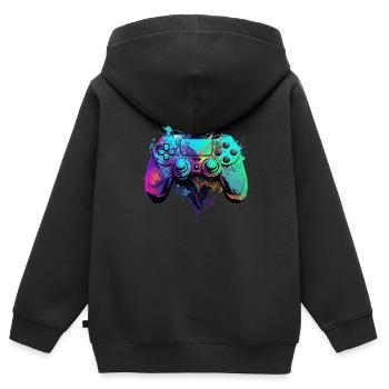 Neon Gaming Controller / Kontroller - Kinder Premium Organic Zip Hoodie - Schwarz - Hinten - AI Model Kid Male (0cm)