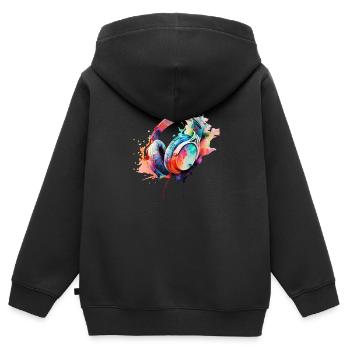 Dynamisches Quad aus bunten Kopfhörern - Kinder Premium Organic Zip Hoodie - Schwarz - Hinten - AI Model Kid Male (0cm)