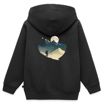 Backpacker in den Bergen, Mondschein - Kinder Premium Organic Zip Hoodie - Schwarz - Hinten - AI Model Kid Male (0cm)