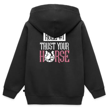 Rule #1 Trust Your Horse Western Barrel Rodeo Barr - Kinder Premium Organic Zip Hoodie - Schwarz - Hinten - AI Model Kid Male (0cm)